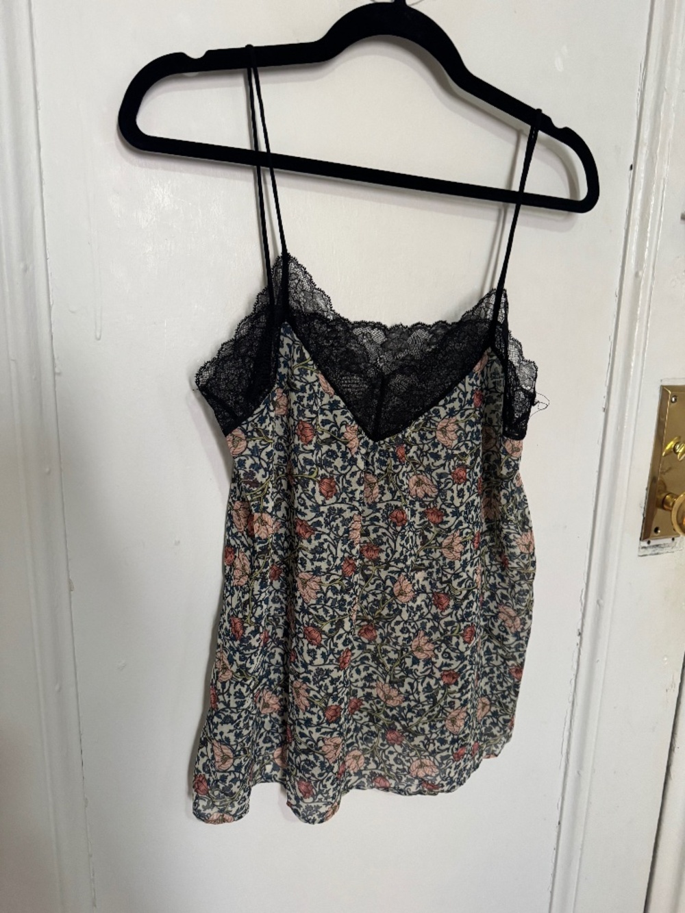 Anthropologie cami William Morris print black lace